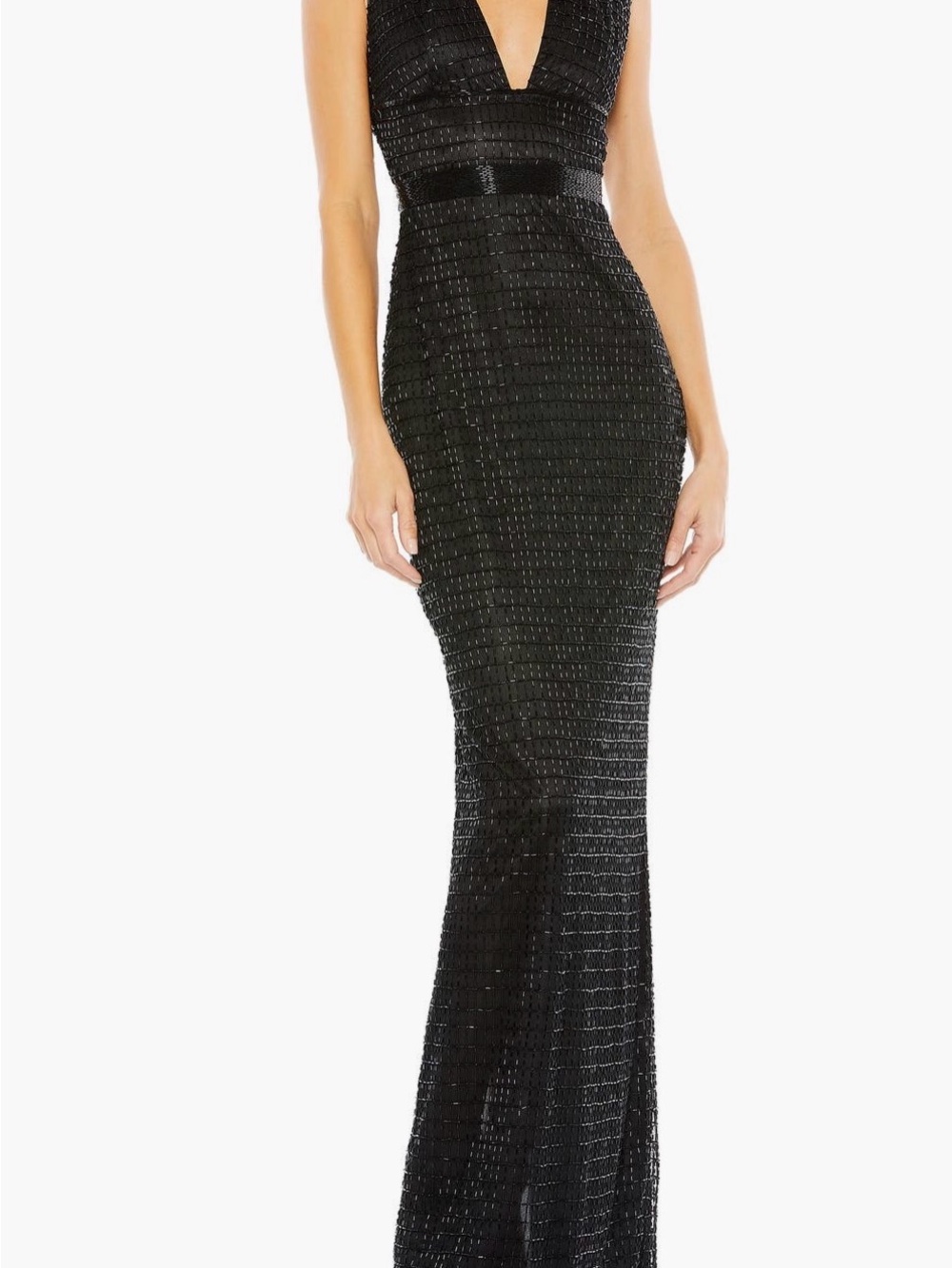 Mac Duggal Black Beaded V-Neck Maxi Gown